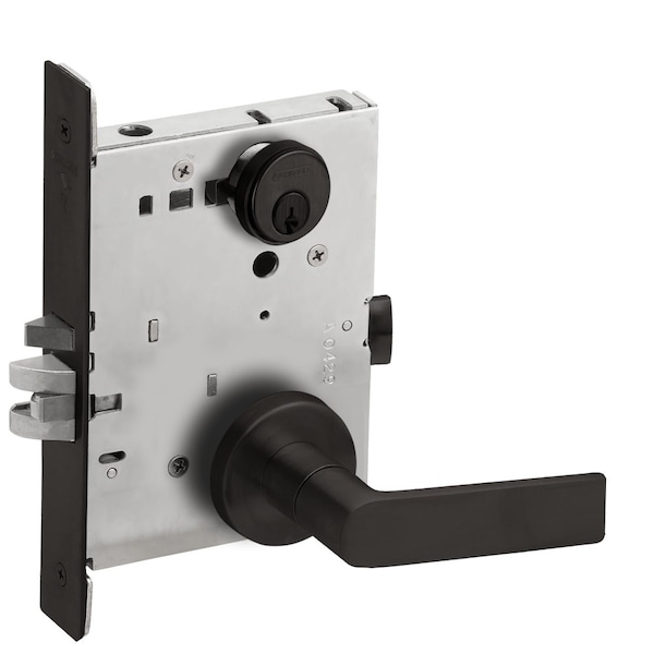 Schlage Grade 1 Classroom Mortise Lock, S123 Keyway, 01 Lever, A Rose, Flat Black Coated , Field Reversible L9070P 01A 622 - main